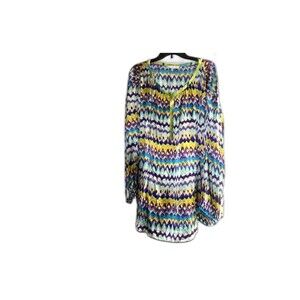 silk shirt Scilla By Dora Landa blue Multicolor 100% Silk Blouse top 2X 3x xxxl